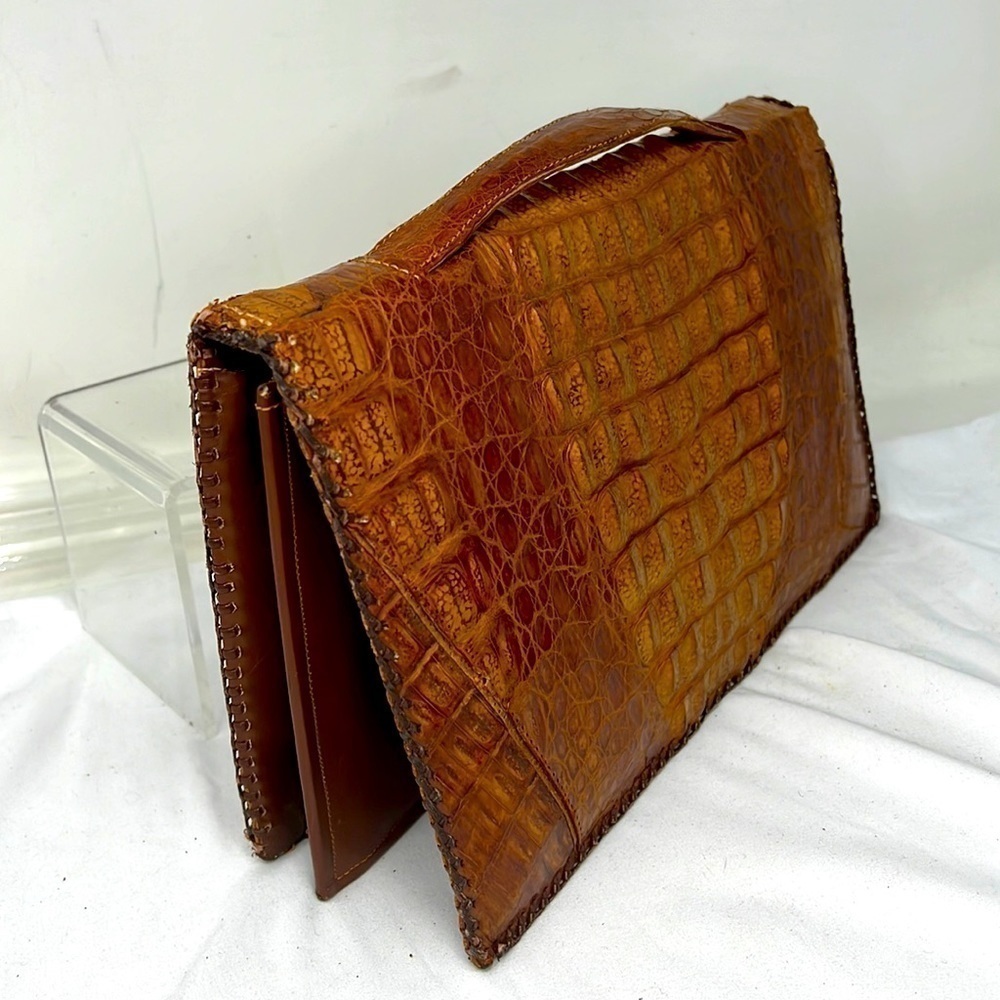 Crocodile Top Handle Large Structured Clutch Hand… - image 2